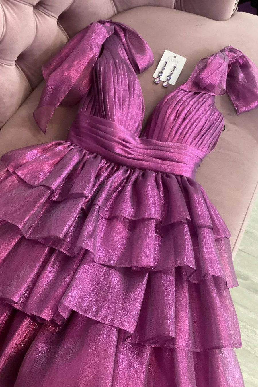 Stunning A-Line Silhouette With Deep V-Neck And Tiered Satin Skirt Homecoming Dress AS394
