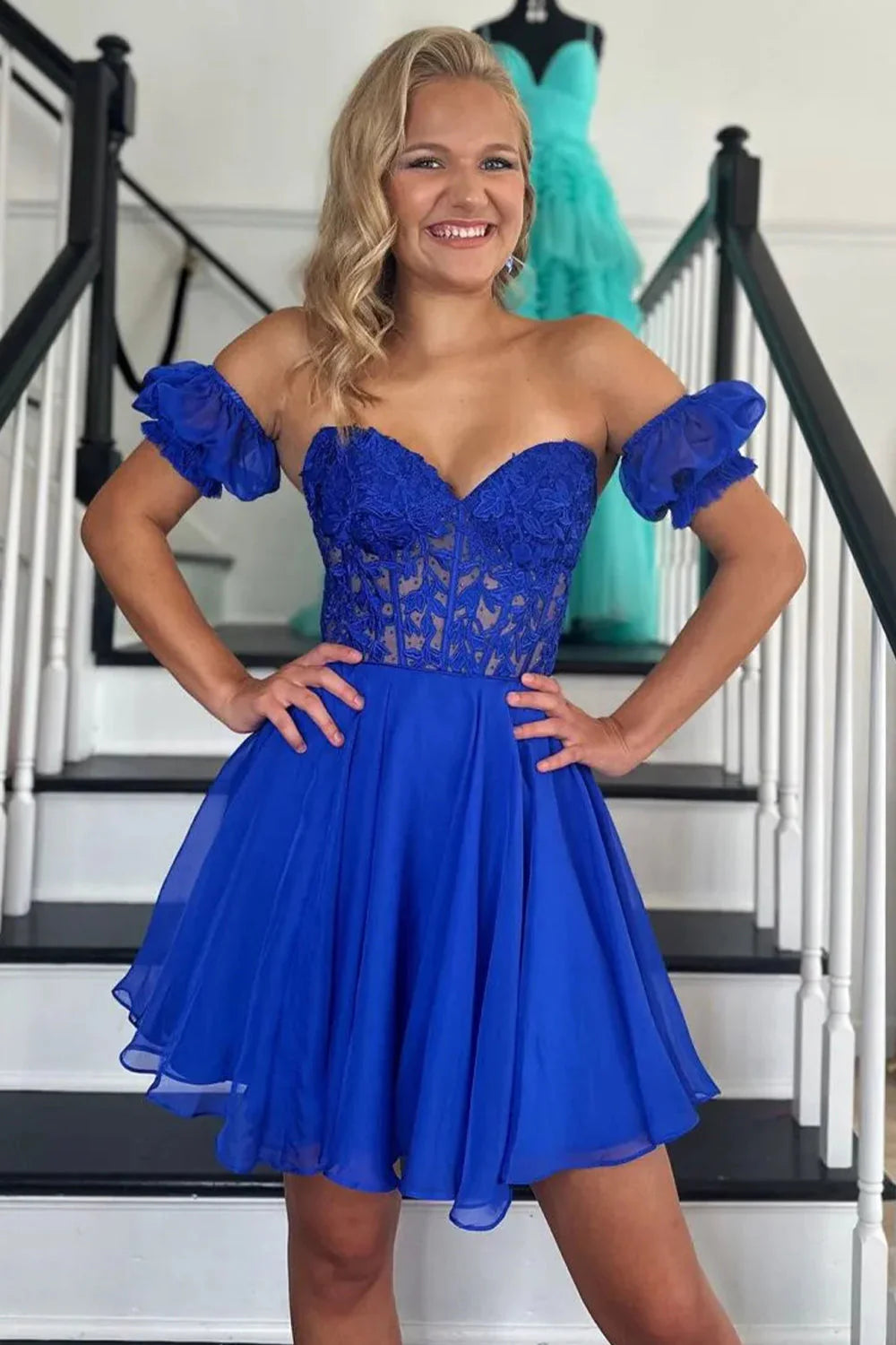 Cute Sweetheart A-Line Short Dress Lace Up Back With Detachable Sleeves Homecoming Dress AS411