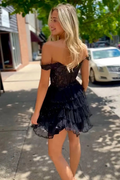 Gorgeous Light Blue A-Line Short Homecoming Dress With Tiered Skirt and Appliques Details AS429