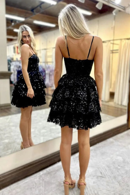 Sparkly Stunning A-Line Spaghetti Strap Short Homecoming Dress With Appliques Details AS430