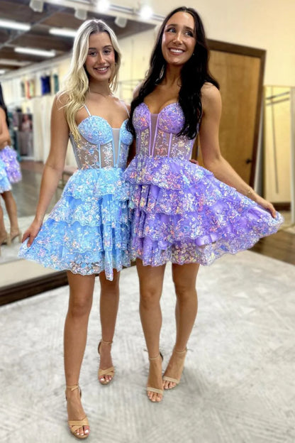 Sparkly Stunning A-Line Spaghetti Strap Short Homecoming Dress With Appliques Details AS430