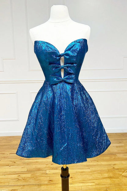 Pink A-Line Strapless Short Glitter Homecoming Dress With Bowknot Detail AS432