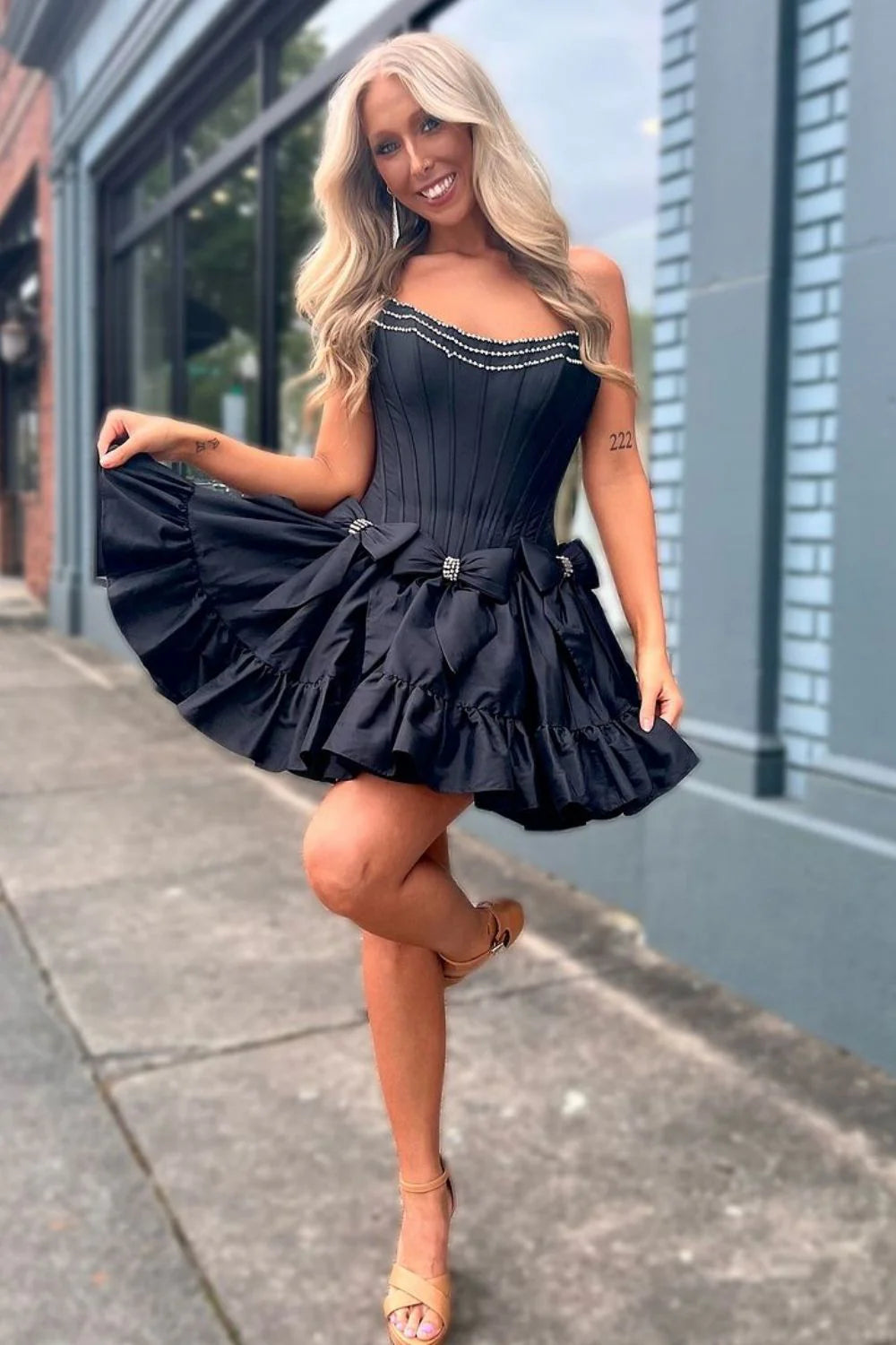 Pink A-Line Strapless Short Satin Homecoming Dress With Bowknot Detail AS433