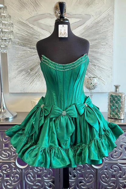 Pink A-Line Strapless Short Satin Homecoming Dress With Bowknot Detail AS433