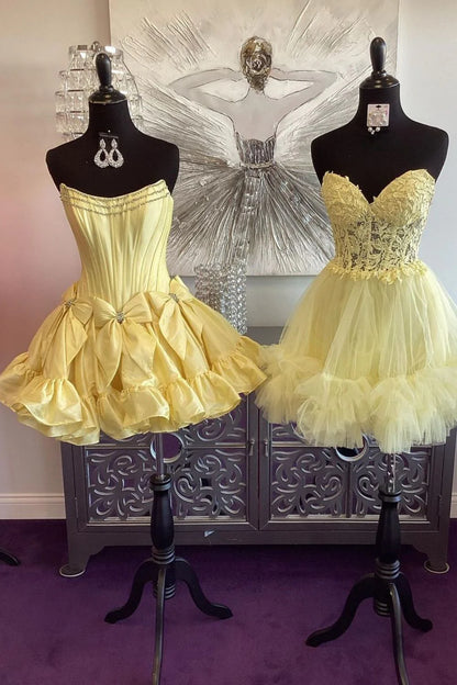 Pink A-Line Strapless Short Satin Homecoming Dress With Bowknot Detail AS433