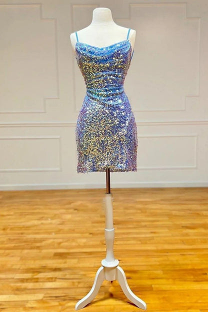 Stunning Sparkly Spaghetti Straps Sequin Homecoming Dress AS435