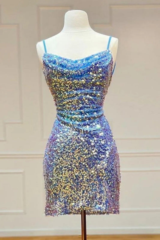 Stunning Sparkly Spaghetti Straps Sequin Homecoming Dress AS435