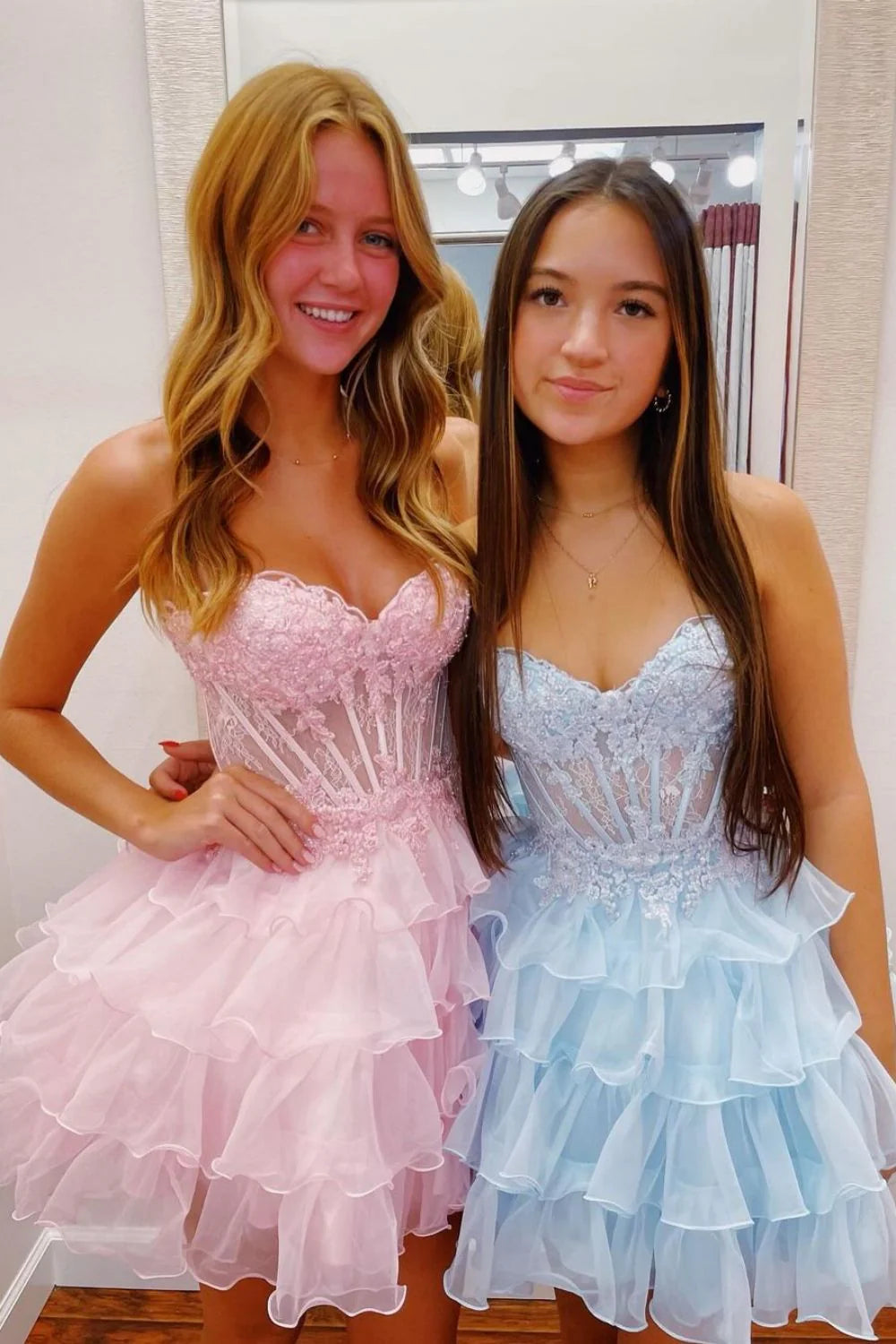 Light Blue A-Line Sweetheart Lace Up Short Tiered Tulle Dress Homecoming Dress AS460