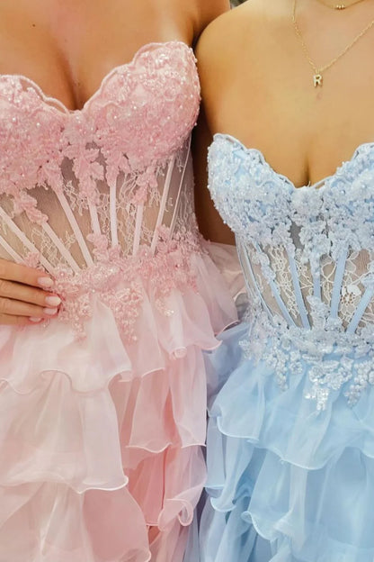Light Blue A-Line Sweetheart Lace Up Short Tiered Tulle Dress Homecoming Dress AS460