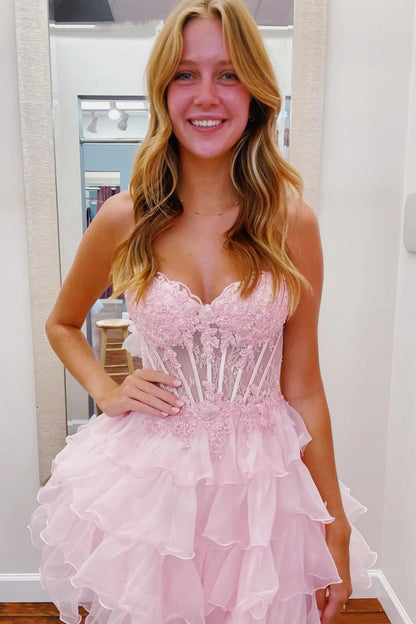 Light Blue A-Line Sweetheart Lace Up Short Tiered Tulle Dress Homecoming Dress AS460