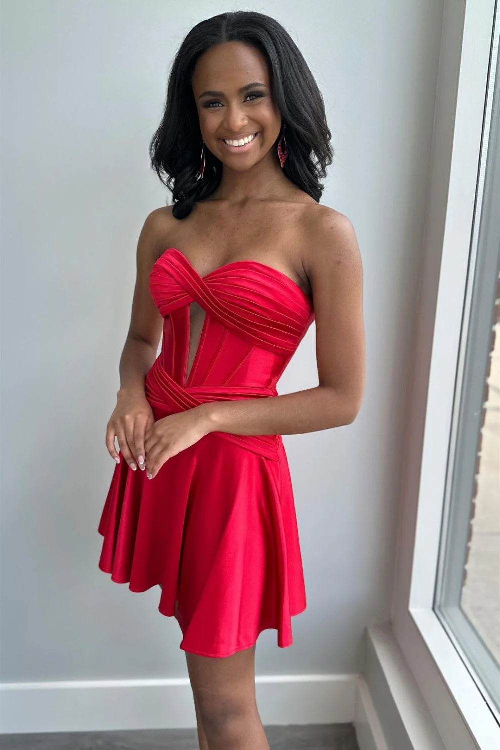 Simple A Line Satin Homecoming Dress With Sweetheart Neckline And Zipper Back AS480