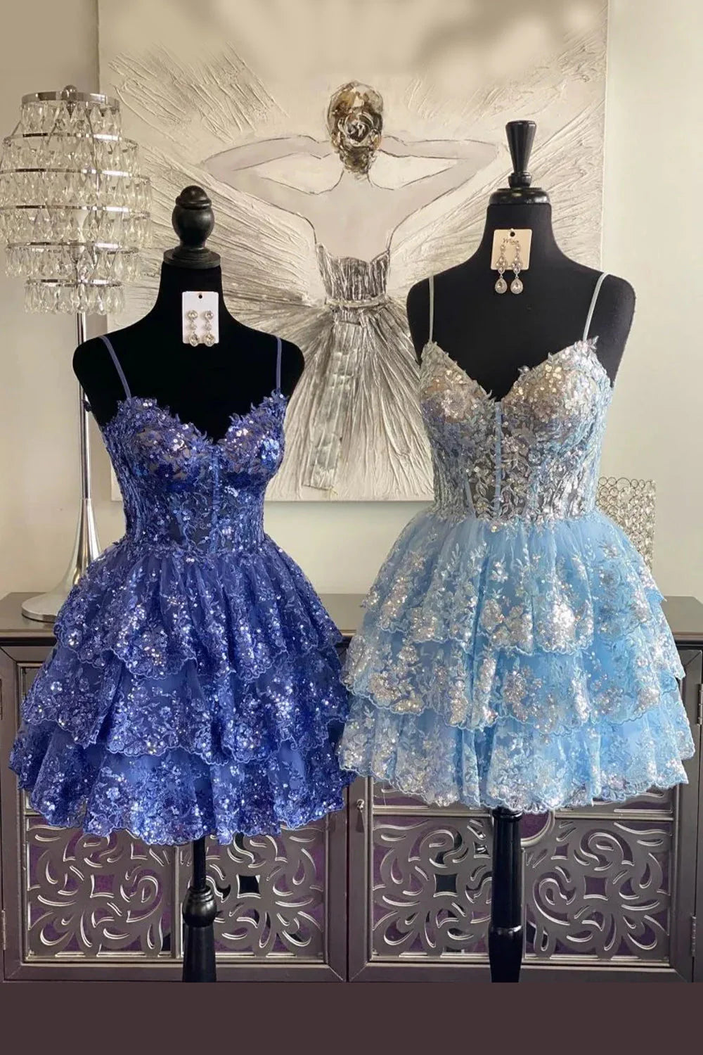 Cute Sequin Lace Corset Bodice Homecoming Dress With A Line Silhouette And Tiered Layers AS484