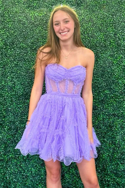Pretty A Line Tulle Party Dress With Sweetheart Bodice And Layered Ruffles AS485