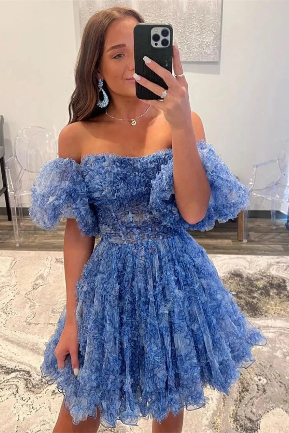 Stunning Floral Print A Line Homecoming Dress With Tulle Fabric And Removable Sleeves AS492