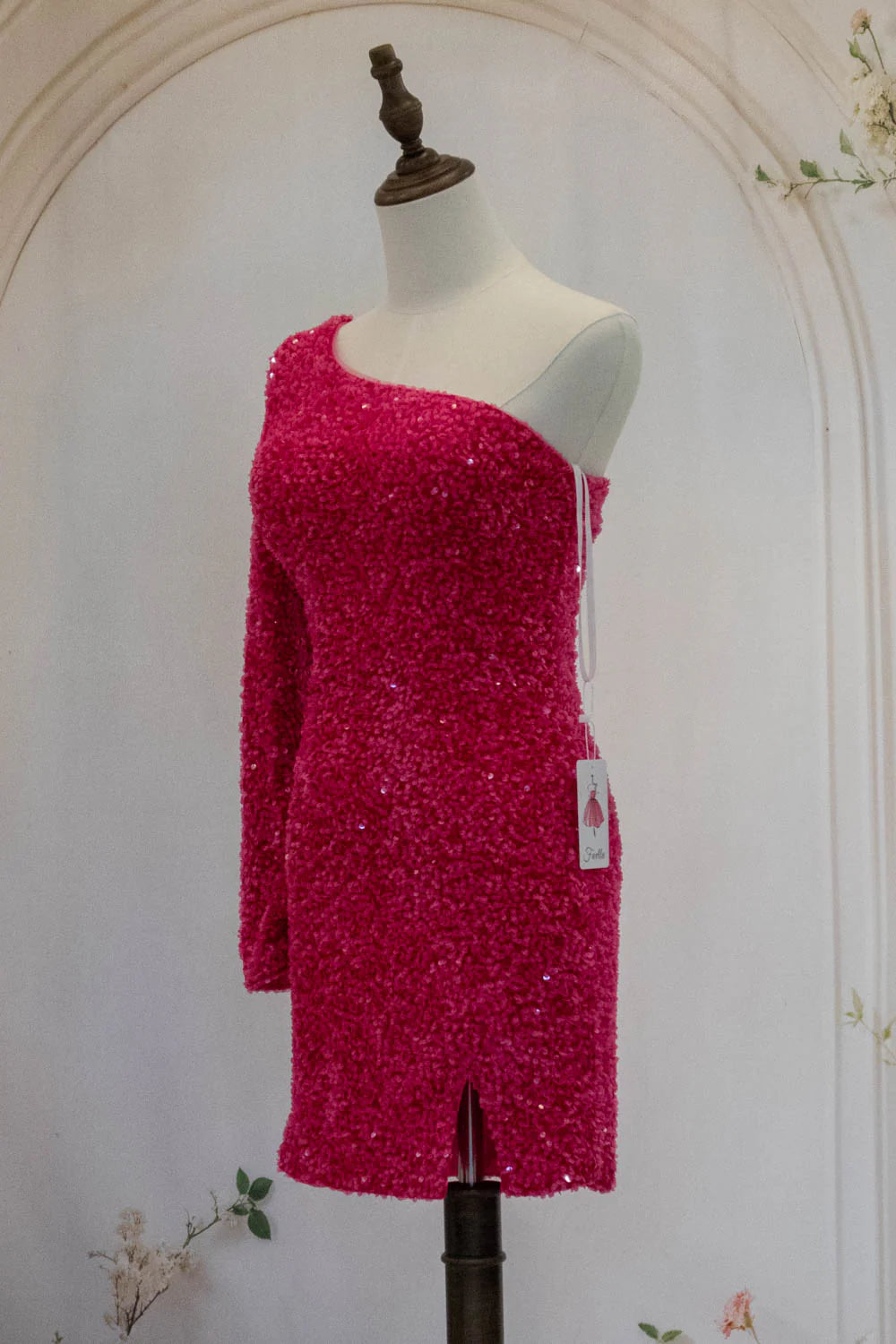 Hot Pink One Shoulder Short Tight Sequin Homecoming Dress AS497