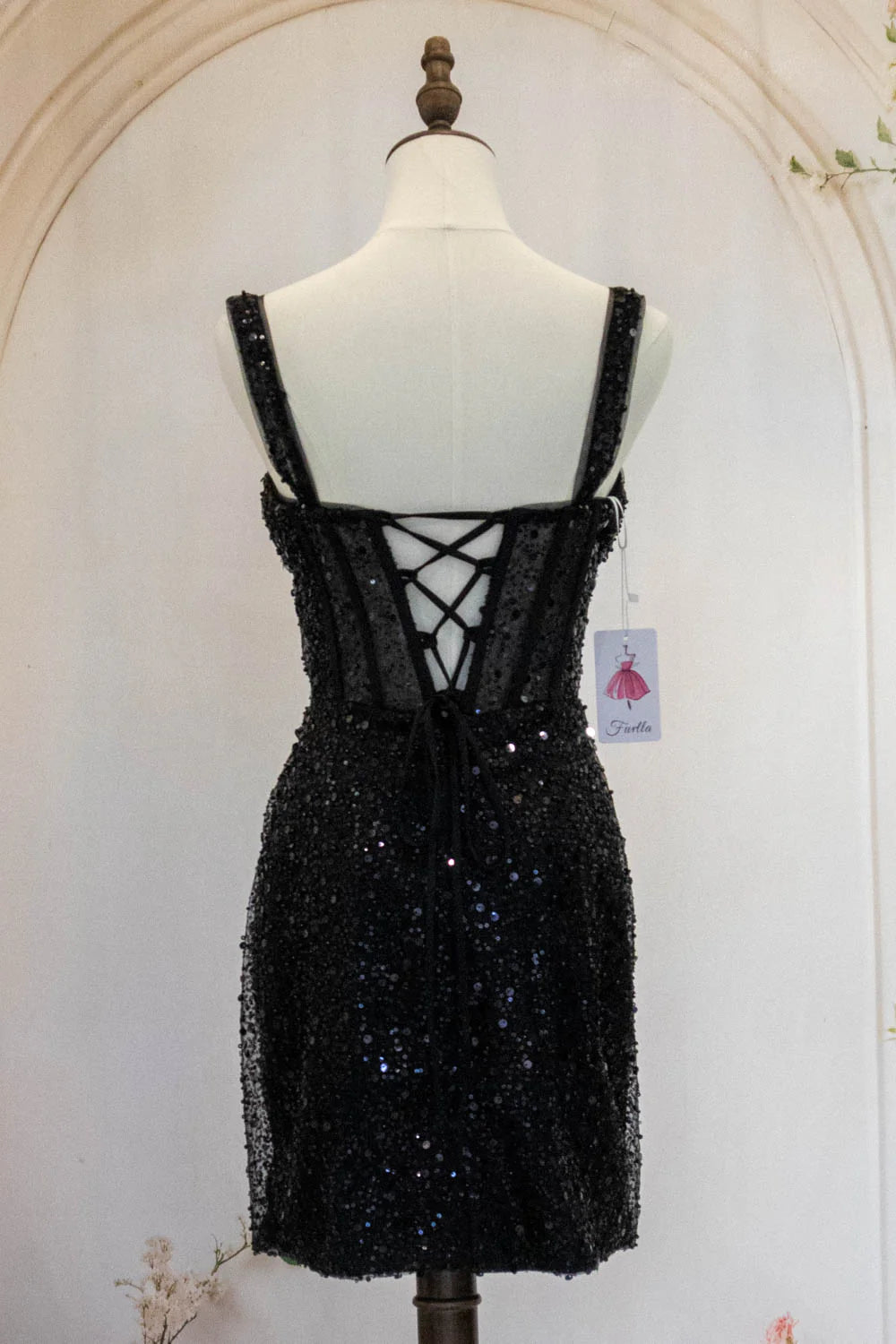 Sparkly Black Straps Short Tight Homecoming Dress With Sequin AS499