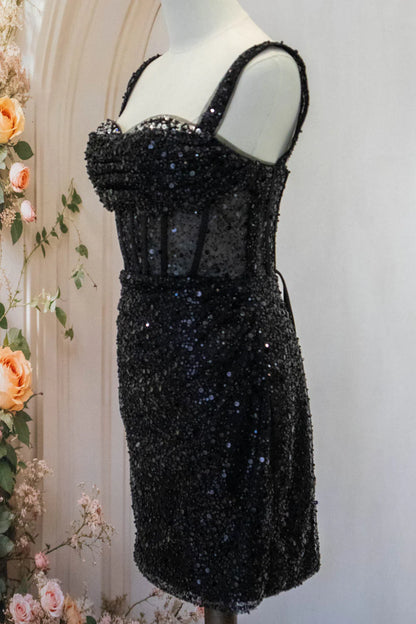 Sparkly Black Straps Short Tight Homecoming Dress With Sequin AS499