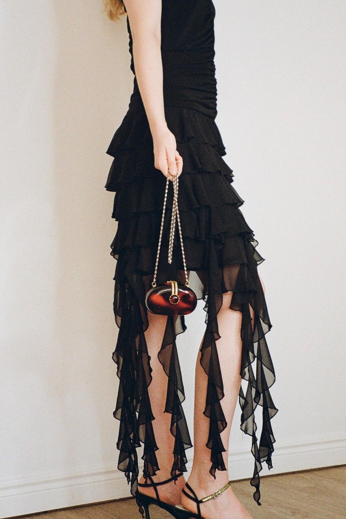 Chic Sheath Halter Neck Black Short Party Dress With Ruffles AS506