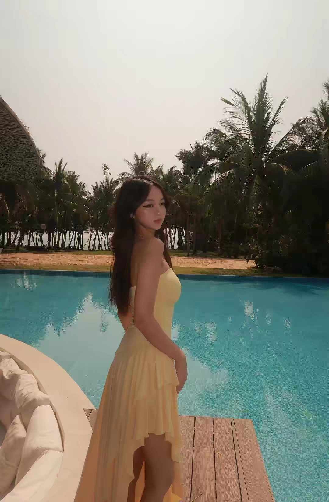 Strapless Yellow Satin Asymmetrical Layered Pleats Party Homecoming Dress AS507