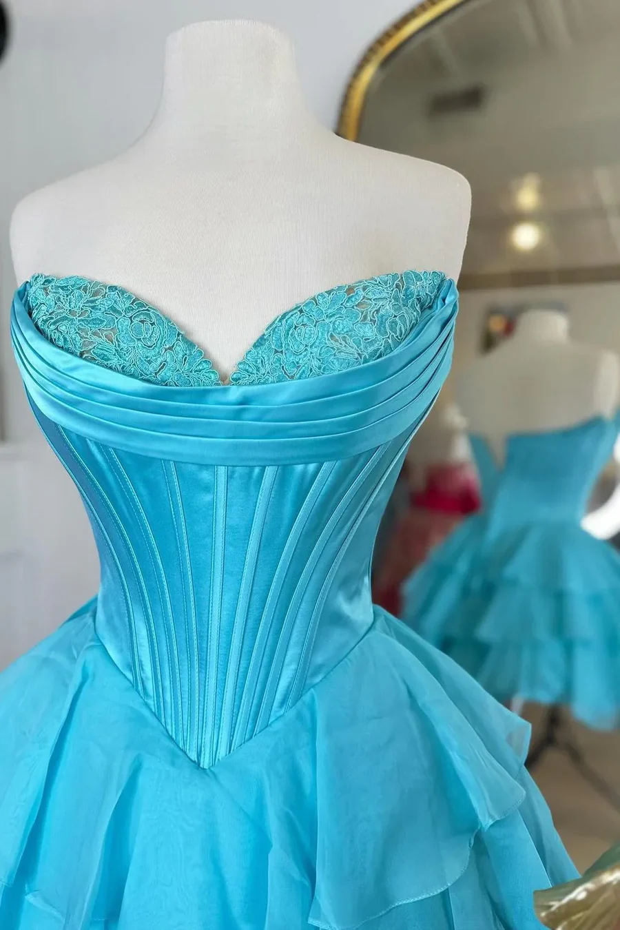 Cute A-Line Corset Sweetheart Ruffled Homecoming Dress With Lace Detail AS508