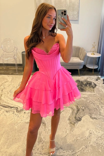 Cute A-Line Corset Sweetheart Ruffled Homecoming Dress With Lace Detail AS508