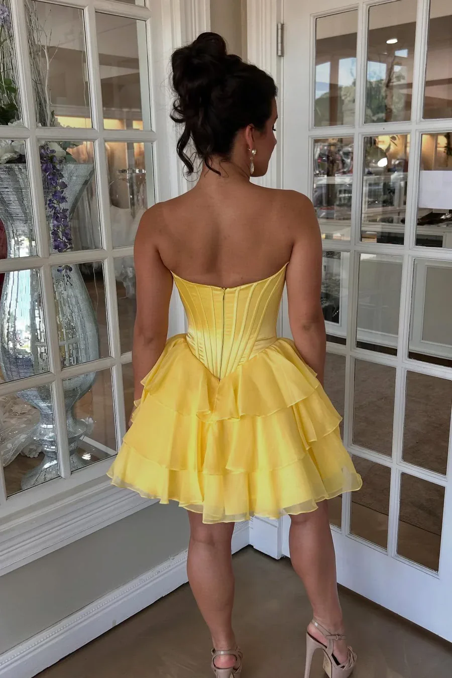 Cute A-Line Corset Sweetheart Ruffled Homecoming Dress With Lace Detail AS508