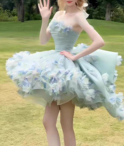 Whimsical Princess Strapless A Line Mini Homecoming Dress With 3D Floral Appliques & Tulle AS513