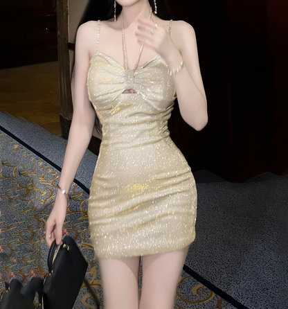Sparkly Spaghetti Straps Bodycon Mini Homecoming Dress With Cutout Design AS517