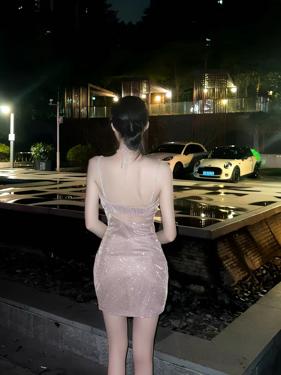 Sparkly Spaghetti Straps Bodycon Mini Homecoming Dress With Cutout Design AS517