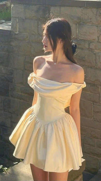 Elegant Off‑The‑Shoulder Corset A Line Mini Homecoming Dress With Draped Neckline AS519