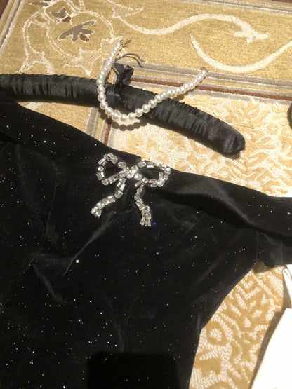 Sparkly Off‑The‑Shoulder A Line Mini Homecoming Dress With Rhinestone Bow AS521