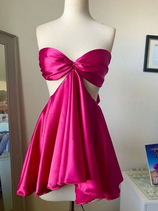 Stunning Fuchsia Sweetheart A Line Short Homecoming Dress With Waist Cutouts AS538