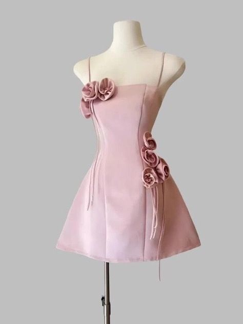 Romantic Pink Spaghetti Straps A-Line Short Homecoming Dress With 3D Floral Appliques AS552