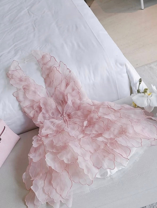 Whimsical Blush Pink Halter Layered Floral Appliques A Line Short Homecoming Dress AS561