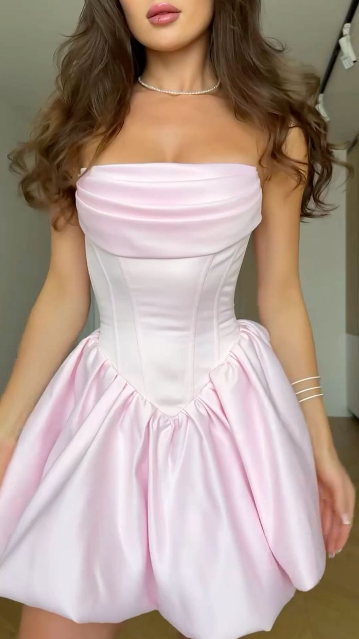 Elegant Blush Pink Strapless Corset Bodice Short Homecoming Dress With Pleated Bust AS562
