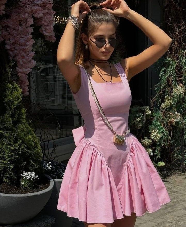 Effortless Pink Square Neck Straps A Line Short Homecoming Dress With Back Bow Detail AS568