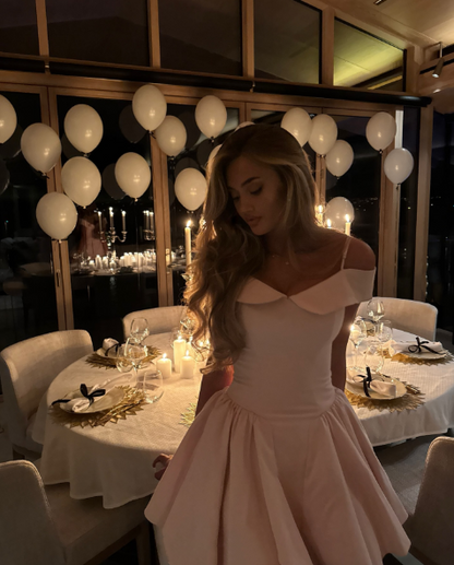 Elegant Blush Pink Spaghetti Straps A Line Short Homecoming Dress AS571