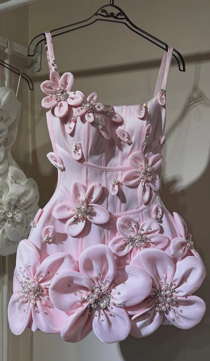 Enchanting Pink Spaghetti Straps A-Line Short Homecoming Dress With 3D Flower Appliques And Beaded Embellishments AS582