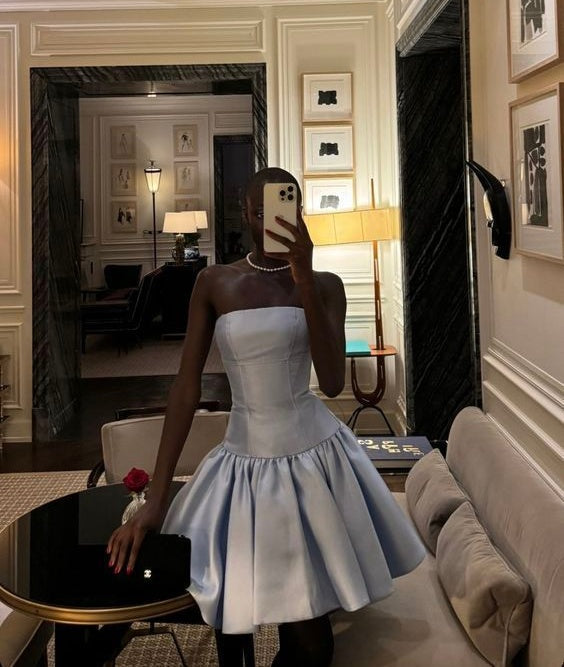 Charming Light Blue Strapless A Line Short Homecoming Dress AS625