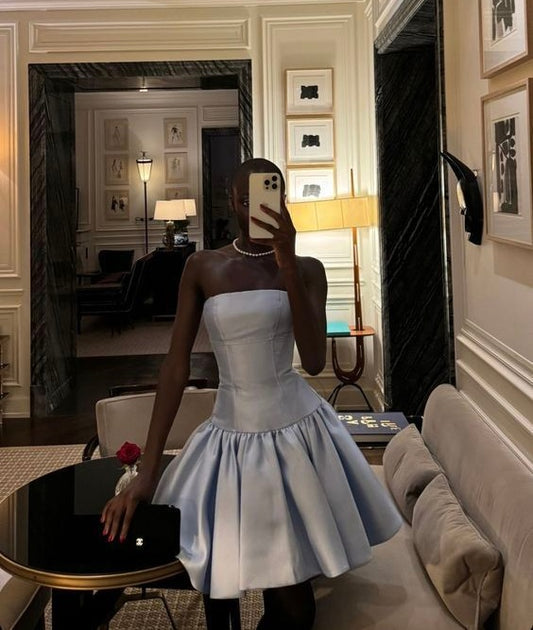 Charming Light Blue Strapless A Line Short Homecoming Dress AS625