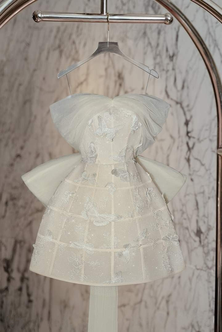 Whimsical Ivory Off The Shoulder A Line Short Homecoming Dress With Butterfly Appliques & Back Bow AS626