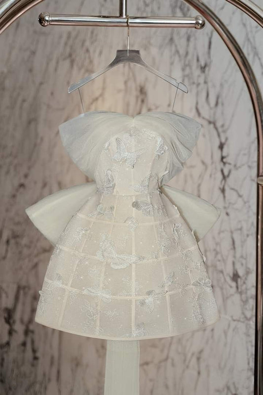 Whimsical Ivory Off The Shoulder A Line Short Homecoming Dress With Butterfly Appliques & Back Bow AS626