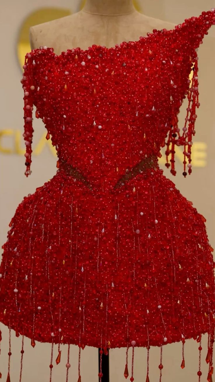 Fiery Red Strapless Beaded Mini A-Line Dress AS633