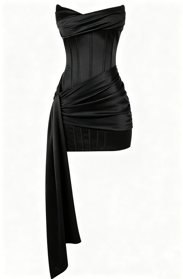 Elegant Pink Strapless Bodycon Mini Homecoming Dress With Draped Cowl Neck & Asymmetric Sash AS644