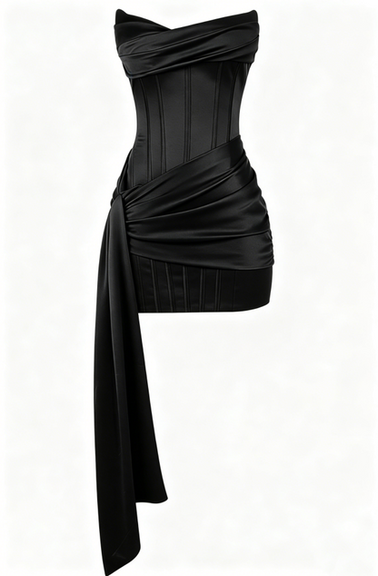 Elegant Pink Strapless Bodycon Mini Homecoming Dress With Draped Cowl Neck & Asymmetric Sash AS644