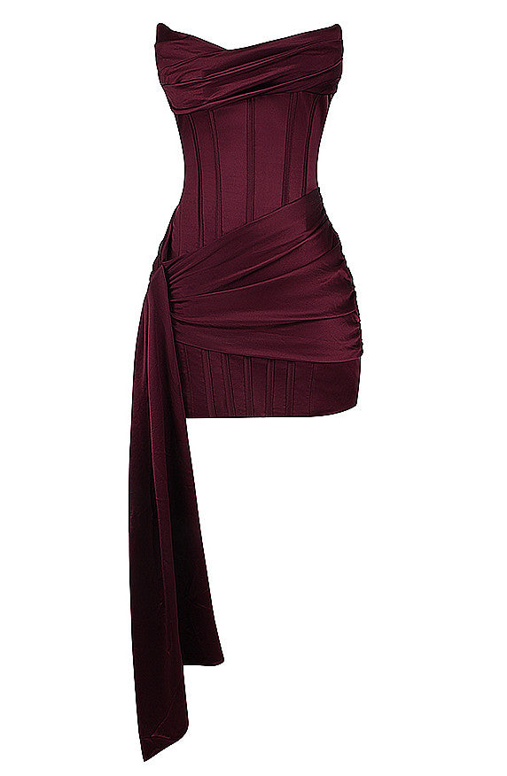 Elegant Pink Strapless Bodycon Mini Homecoming Dress With Draped Cowl Neck & Asymmetric Sash AS644