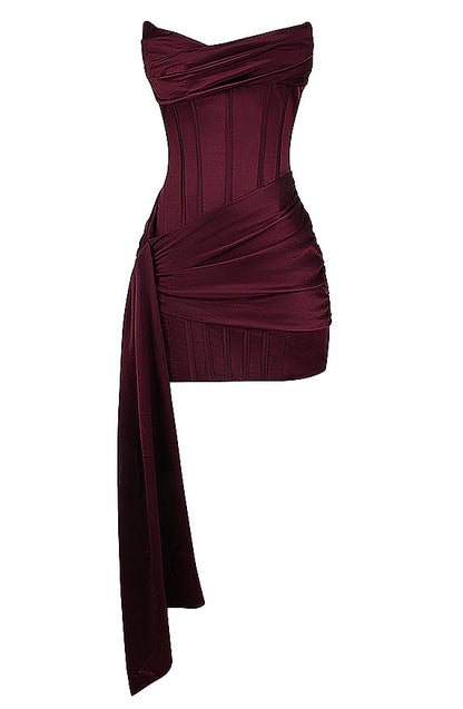 Elegant Pink Strapless Bodycon Mini Homecoming Dress With Draped Cowl Neck & Asymmetric Sash AS644
