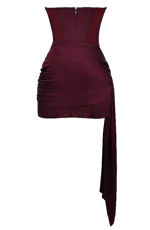 Elegant Pink Strapless Bodycon Mini Homecoming Dress With Draped Cowl Neck & Asymmetric Sash AS644