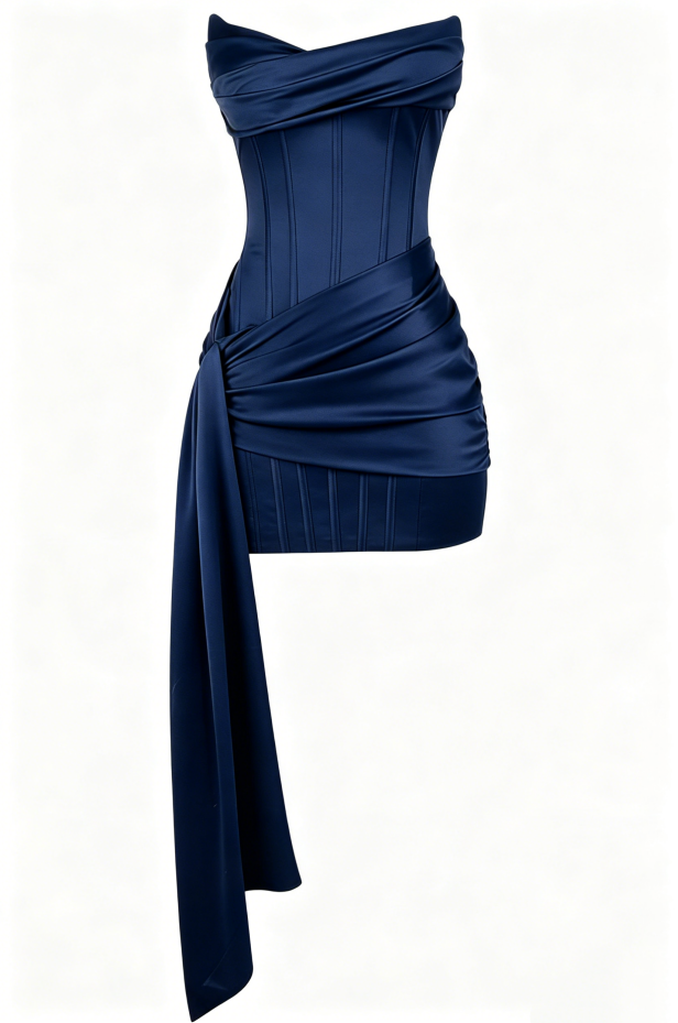 Elegant Pink Strapless Bodycon Mini Homecoming Dress With Draped Cowl Neck & Asymmetric Sash AS644