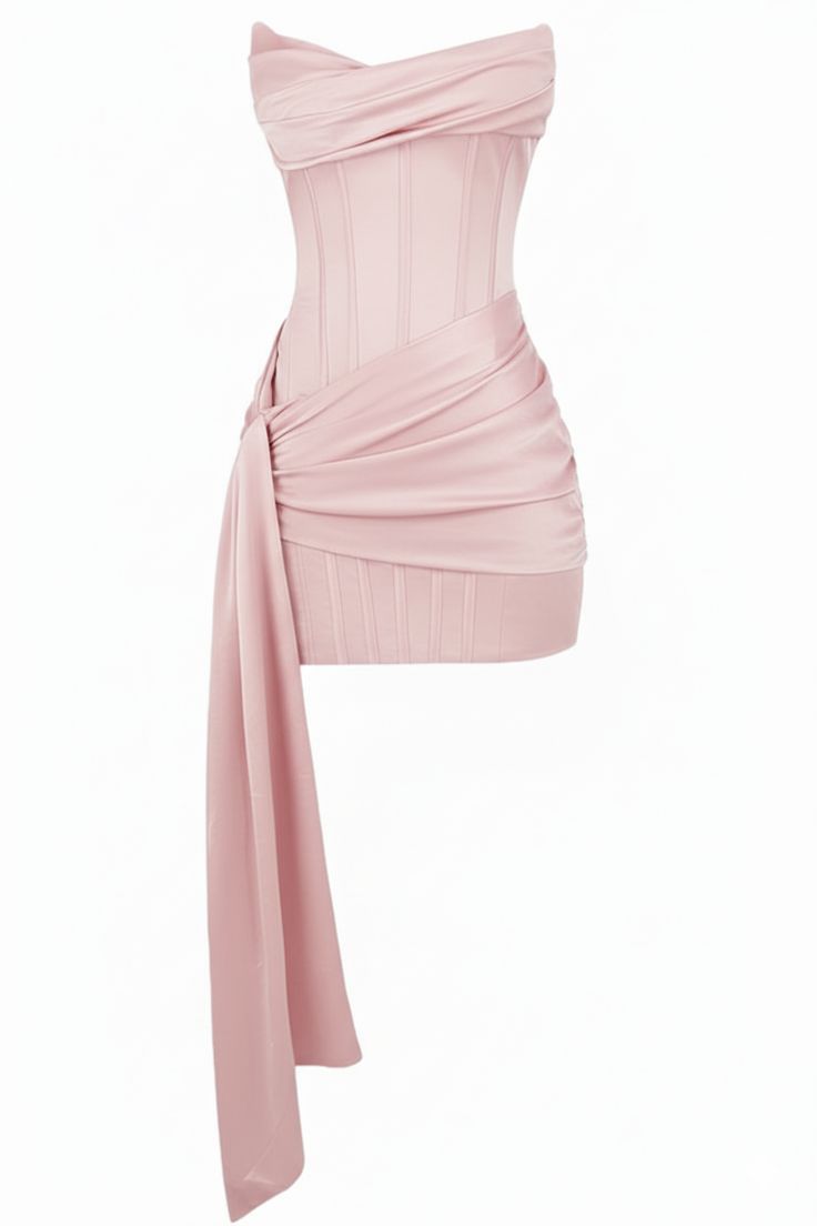 Elegant Pink Strapless Bodycon Mini Homecoming Dress With Draped Cowl Neck & Asymmetric Sash AS644